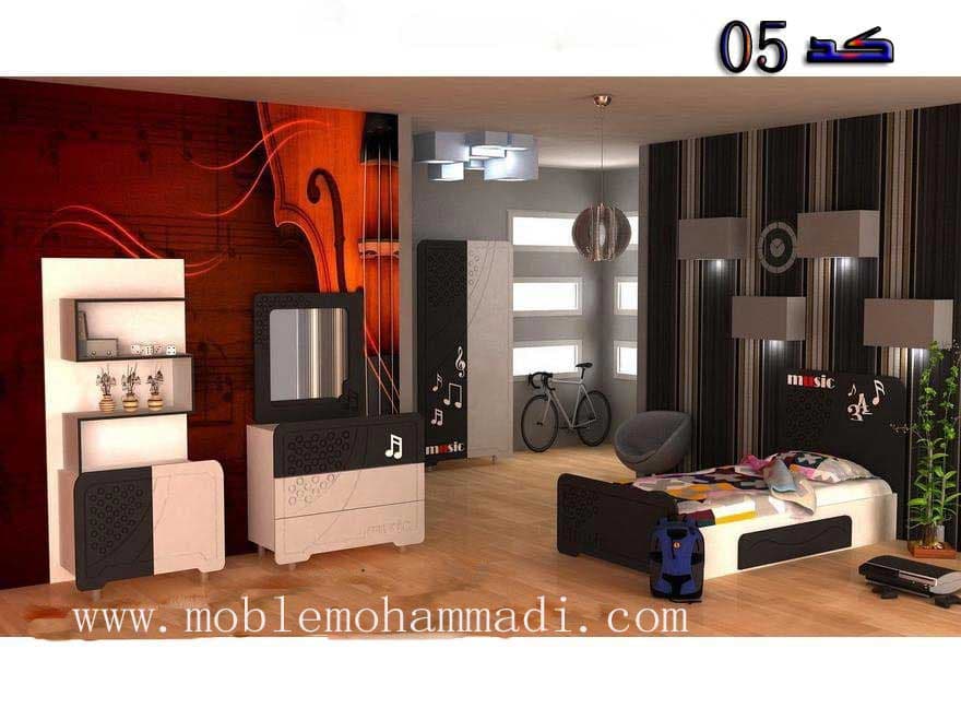 سرویس خواب نوجوان و جوان کد05 شامل تخت-کمد-میز آرایش-دکور