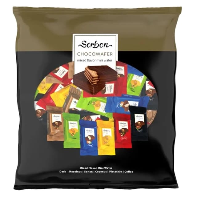 مینی ویفر روکش کاکائو انواع طعم 1.5 کیلویی سوربن Mini Wafers con Cobertura de Cacao, Surtido de Sabores Sorbon – 1,5 kg