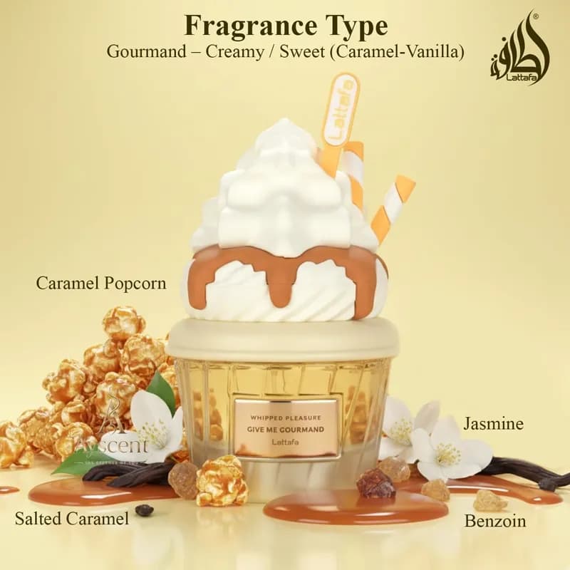 ادکلن لطافه بستنی کاراملی Lattafa Whipped Pleasure Give Me Gourmand Eau de Parfum 75 ml — تصویر ۳