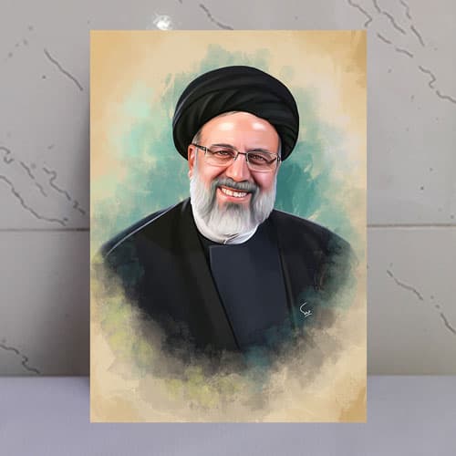 قاب شاسی نقاشی زیبای شهید رئیسی باقابلیت نصب دیواری و رومیزی