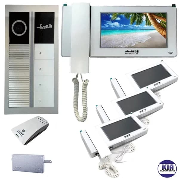 پکیج آیفون تصویری الکتروپیک 4 طبقه 996 سفید و پنل رندا لمسی