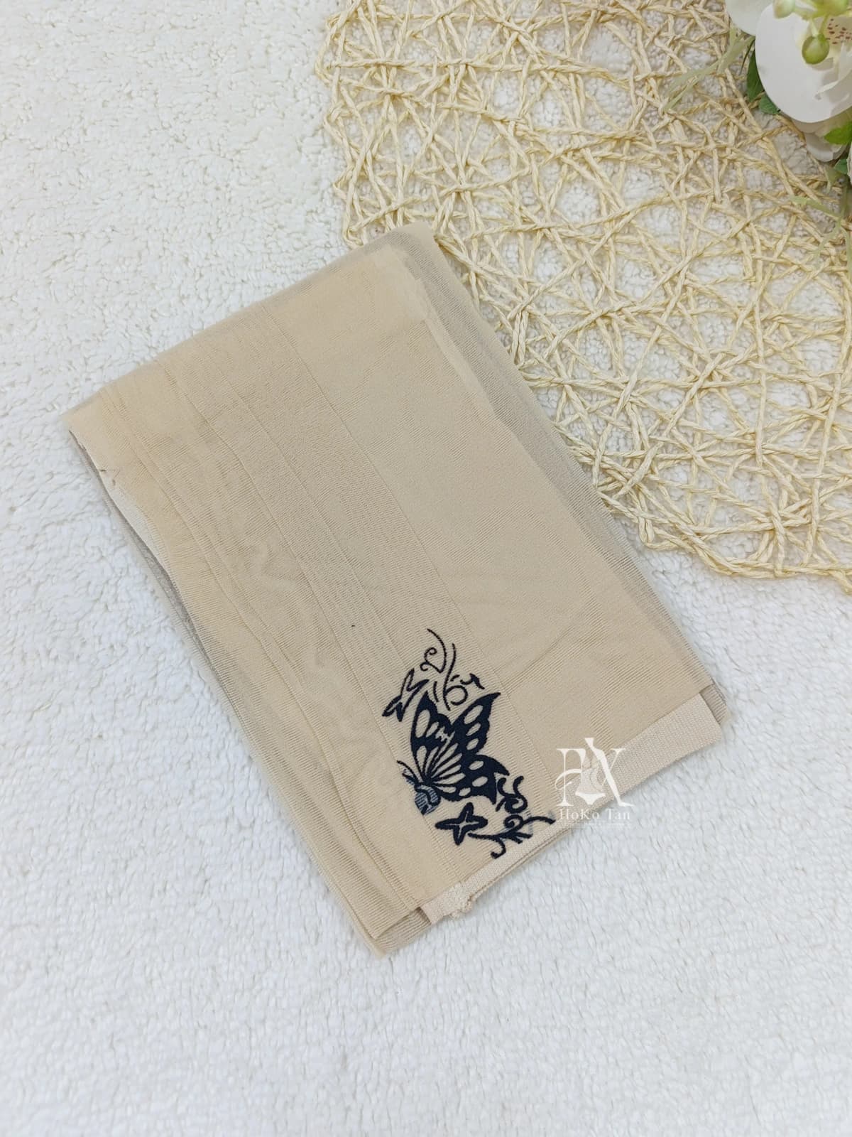 جوراب شلواری شیشه ای طرح پروانه کرم کد 321383 — تصویر ۲