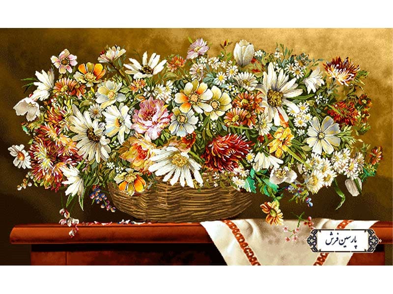 نخ و نقشه تابلو فرش سبد گل روی میز – کد NG1546