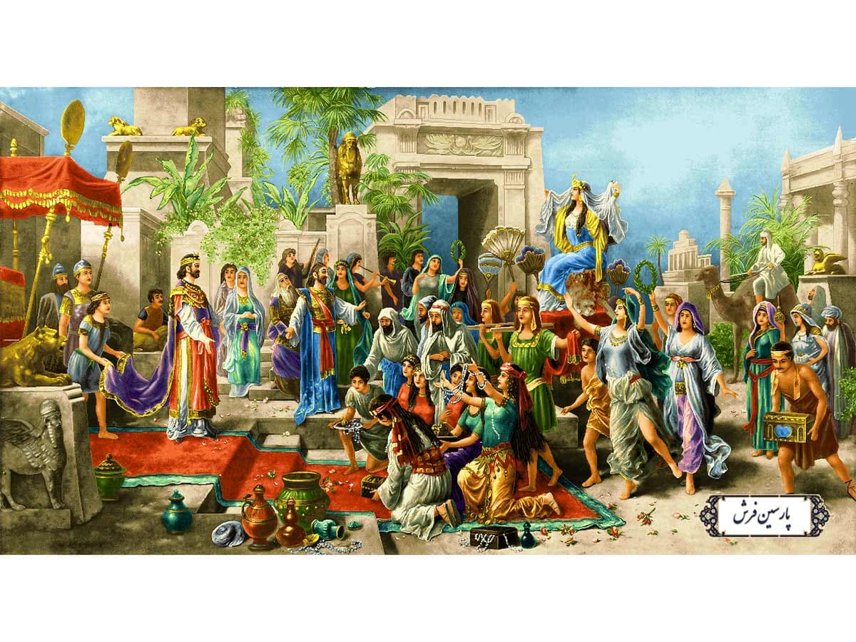 نخ و نقشه تابلو فرش تاجگذاری حضرت سلیمان و ملکه سبا – کد NF2271