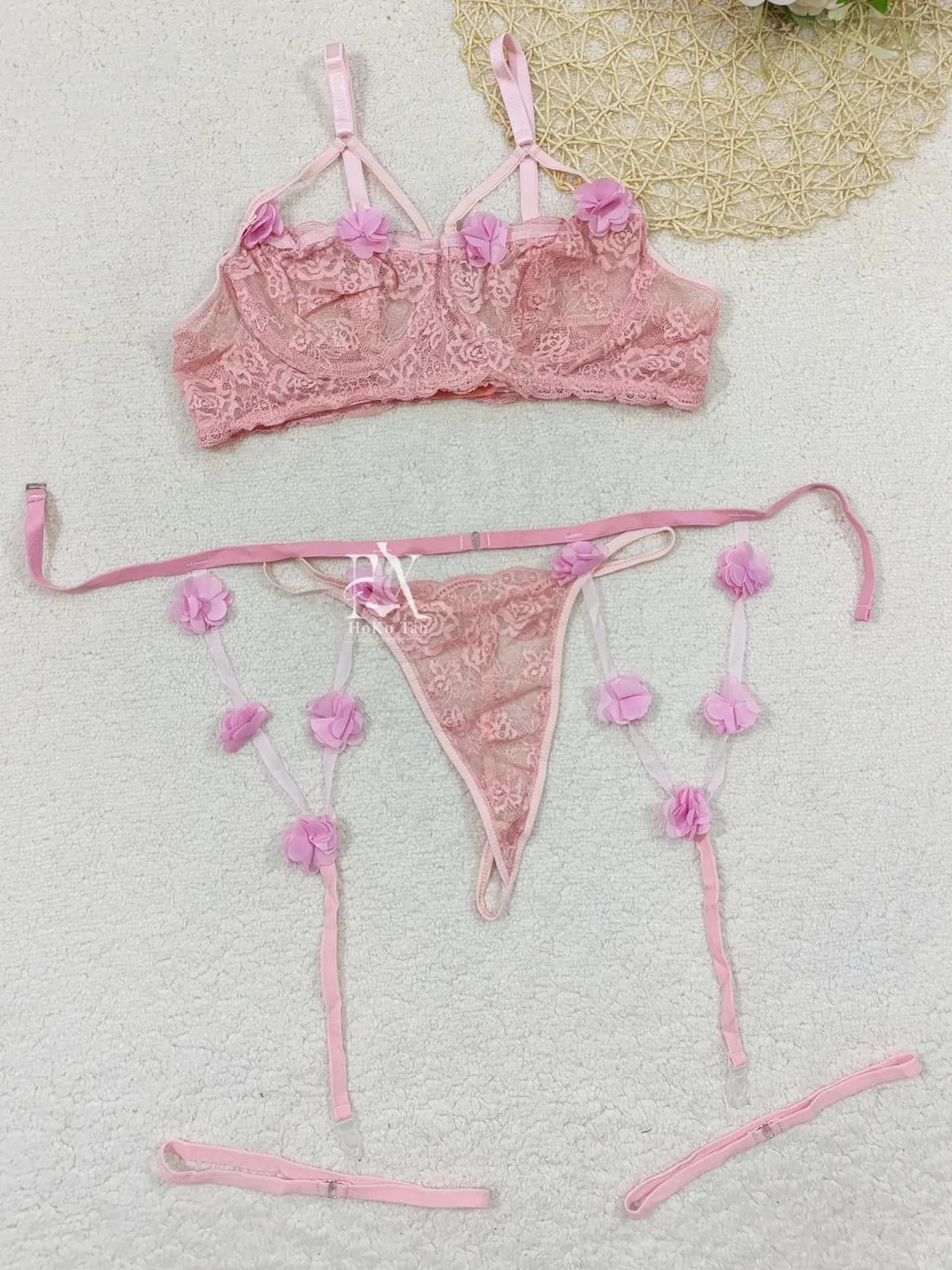 ست شورت و سوتین فانتزی شکوفه ای صورتی کد 5180