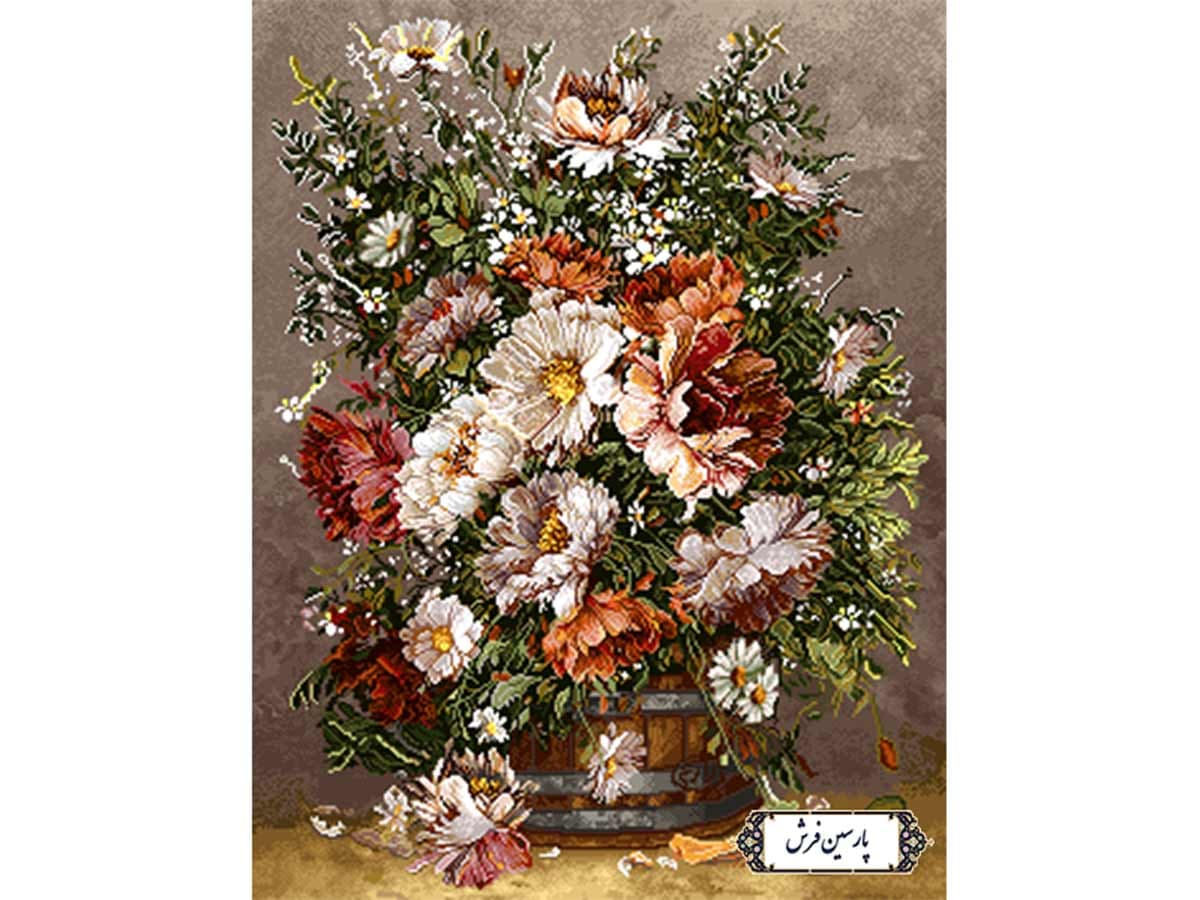 نخ و نقشه تابلو فرش گل و گلدان جعبه ای – کد NG1538
