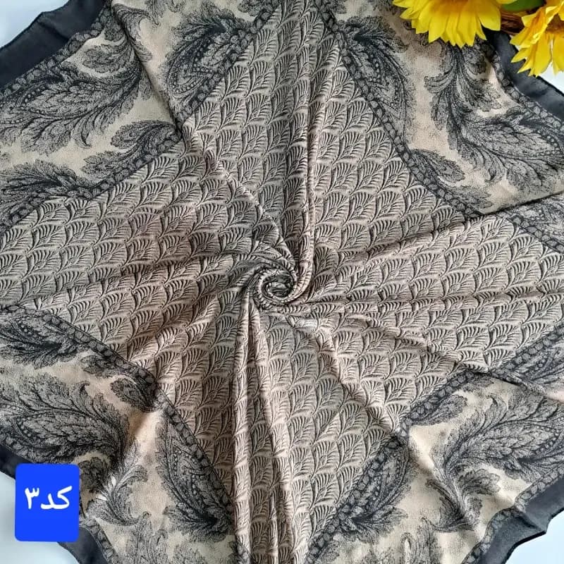 روسری زنانه نخ کشمیر قواره 120 دور دوخته شده — تصویر ۸
