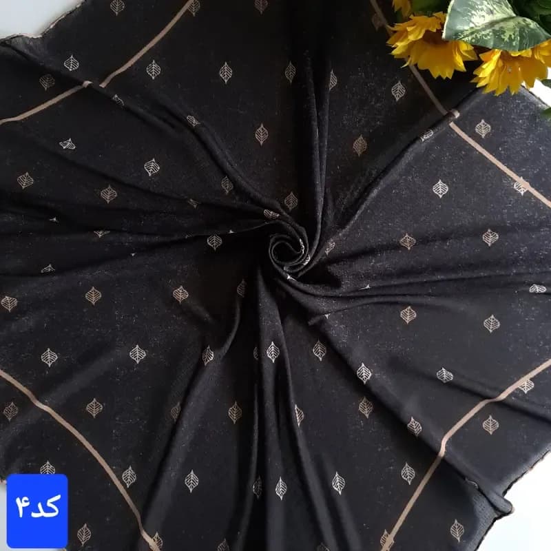 روسری نخی کشمیر قواره 140 مدل برگ دور دست دوز — تصویر ۸
