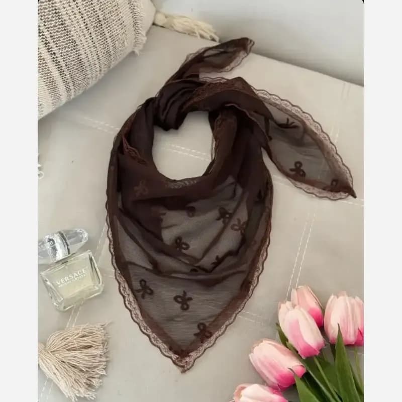 مینی اسکارف تل دار توری پاپیونی مشکی ابعاد 90 در 62 مناسب تابستان و بهار
