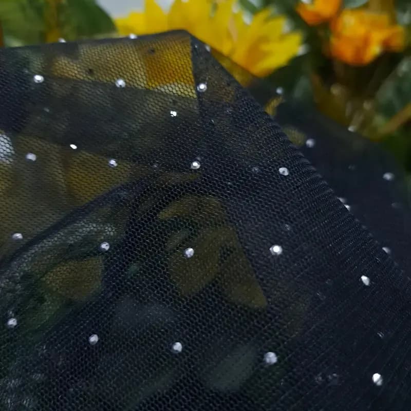 مینی اسکارف مجلسی نگین دار دور دانتل تل دار زنانه سایز 70×70 مشکی — تصویر ۵