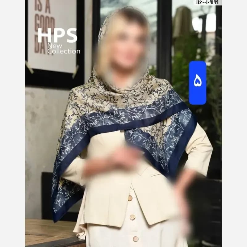 روسری نخی کشمیر قواره 120 دور دست دوز بهاره — تصویر ۳