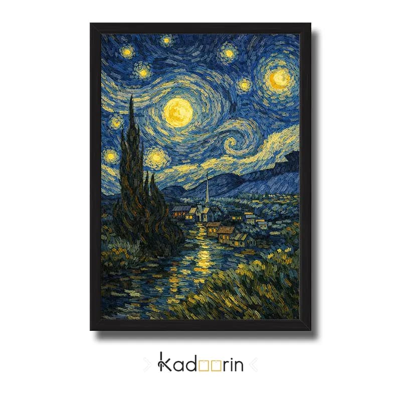 تابلو انتزاعی طرح نقاشی شب پرستاره ونسان ونگوگ
