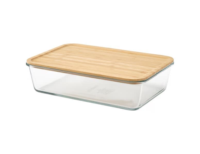 ظرف نگهدارنده غذا آیکیا، مدل IKEA 365+، مستطیل/ شیشه‌ای، درب بامبو، 3.1 لیتری