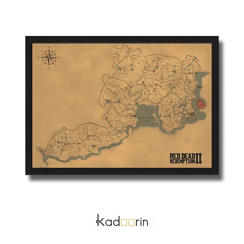 تابلو نقشه Red Dead Redemption 2 طرح دنیای وحشی غرب