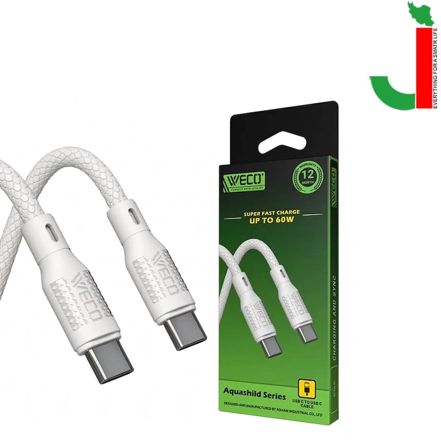 کابل شارژ و دیتا وکو مدل weco89 دو سر تایپ سی فست شارژ 60 وات