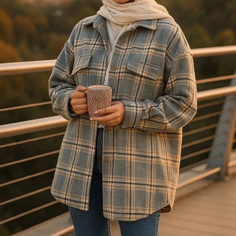 مانتو پشمی چهارخونه زنانه کد 126