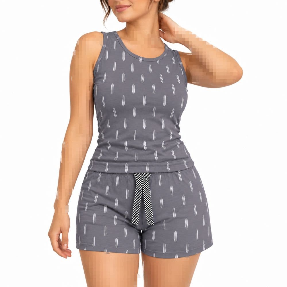 ست تاپ و شلوارک نخی طوسی برند H&M مدل ماکرو دش سایز S کد 3420 — تصویر ۷