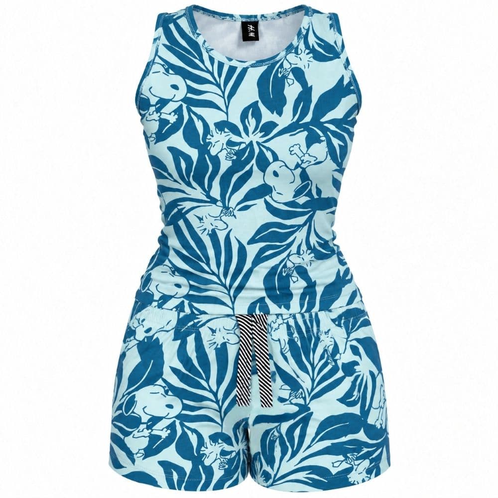 ست تاپ و شلوارک نخی سبز آبی برند H&M مدل اسنوپی سایز M کد 3414