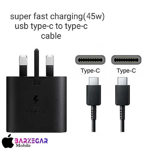 شارژر دیواری 45W سامسونگ Samsung EP-T4511XB ORG (3 پین) + کابل دو سر Type-C -اصل — تصویر ۶