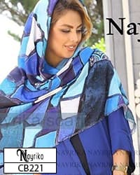 روسری نخی سایز ۱۴۰ طرح سنگی فیروزه ای، کاربنی و سفید کد CB221