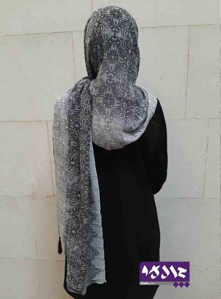 شال پلیسه طرحدار طوسی