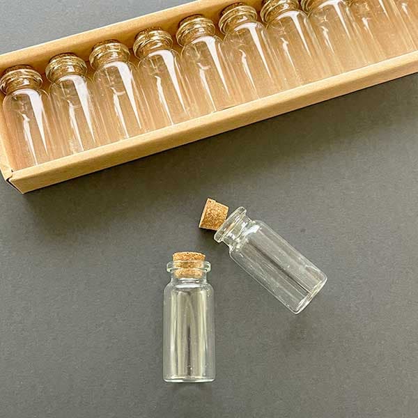 بطری شیشه ای مدل استوانه (بهمراه درب چوب پنبه) 5 سانتی متر بسته 12 عددی