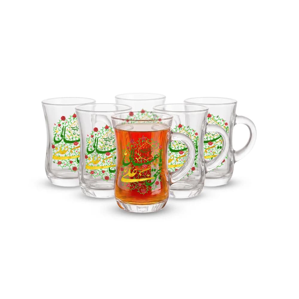استکان کمر باریک دسته دار غدیر یا عالی و بحق علی 6عددی کد 1945 — تصویر ۲