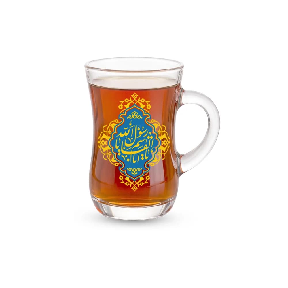 استکان کمر باریک دسته دار یا اباقاسم یا رسول الله تک عددی کد 0558 — تصویر ۲