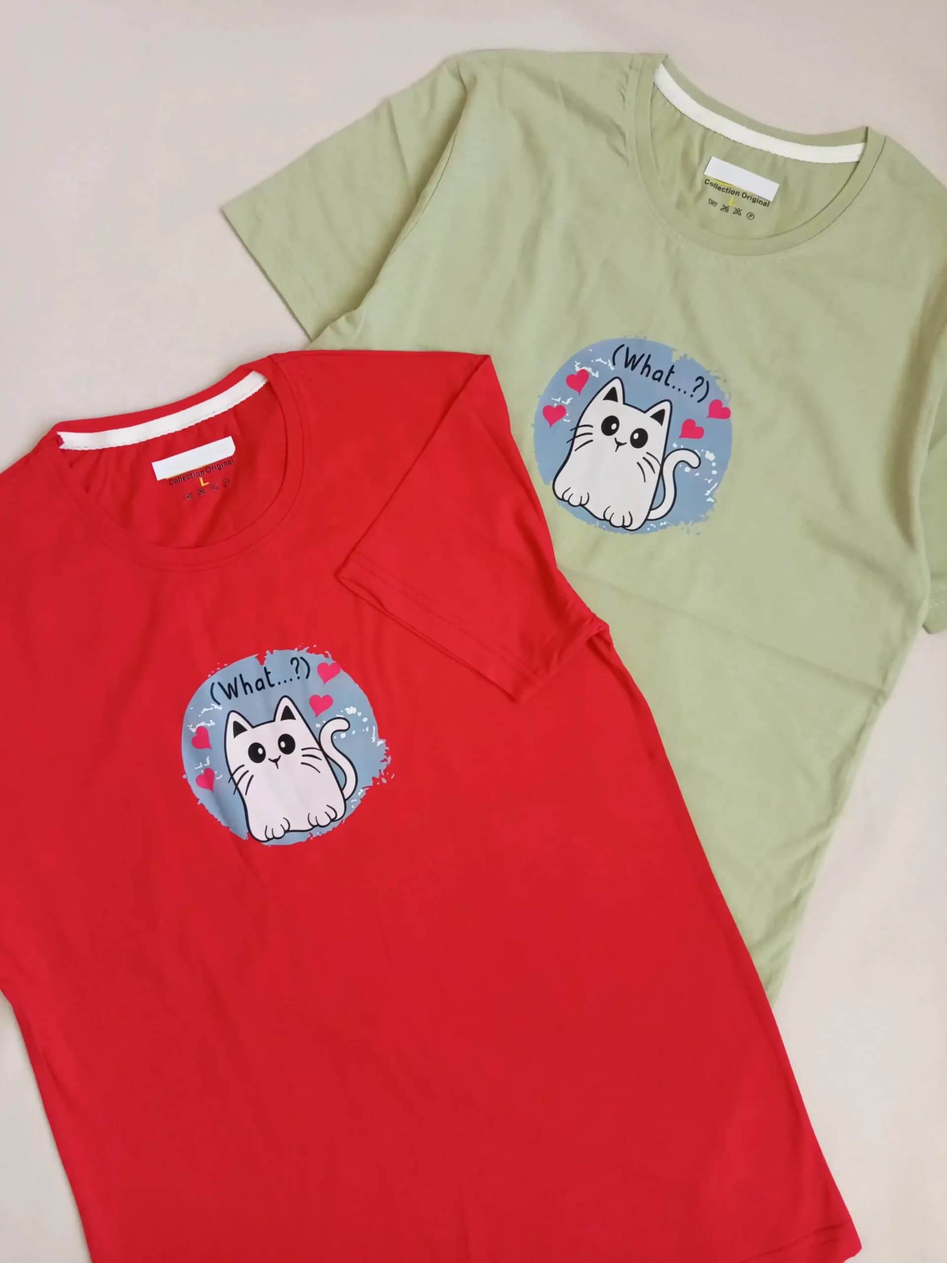تیشرت نخ پنبه زنانه طرح cat سایز L و XL