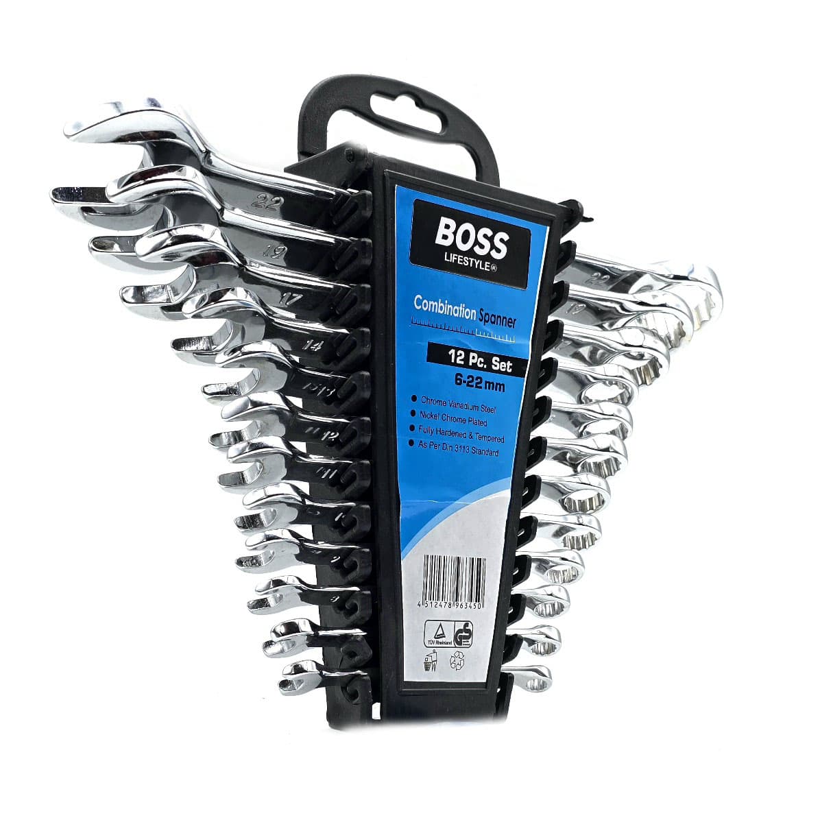آچار یکسر تخت و یکسر رینگی باس مدل 6-22MM مجموعه 12 عددی — تصویر ۲