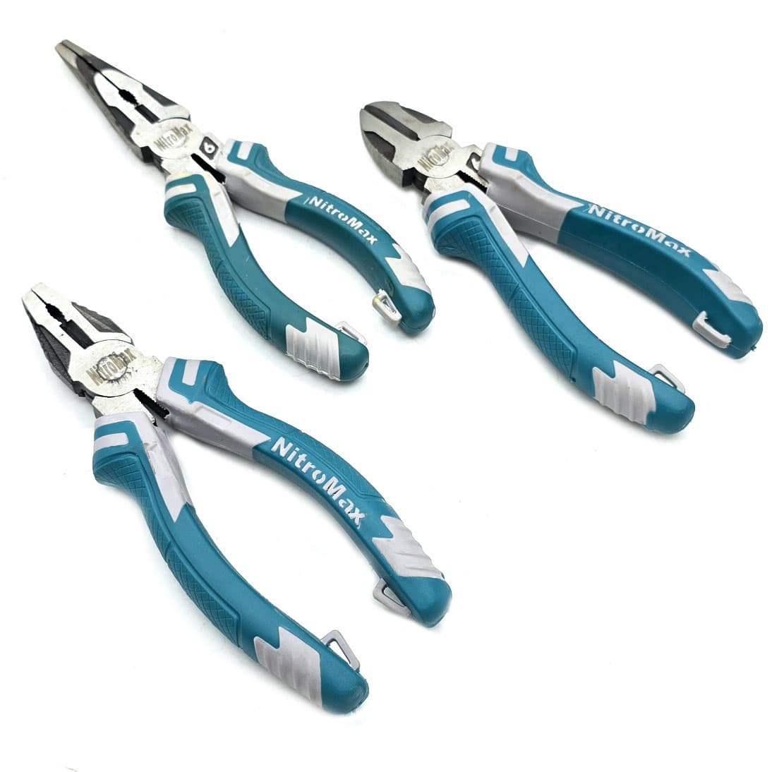 انبر دم باریک و انبر سیم چین و انبر دست فولادی نیترومکس مدل NT-1050-1052-1054 سایز 8 اینچ بسته سه عددی