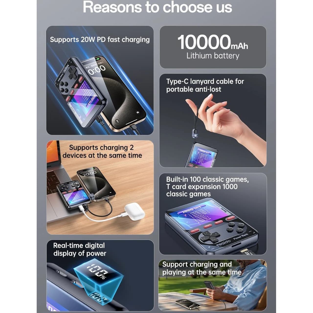 کنسول بازی رترو 2 در 1 و پاوربانک 10000 هزار یسیدو مدل Yesido YP87 Gaming power bank — تصویر ۶