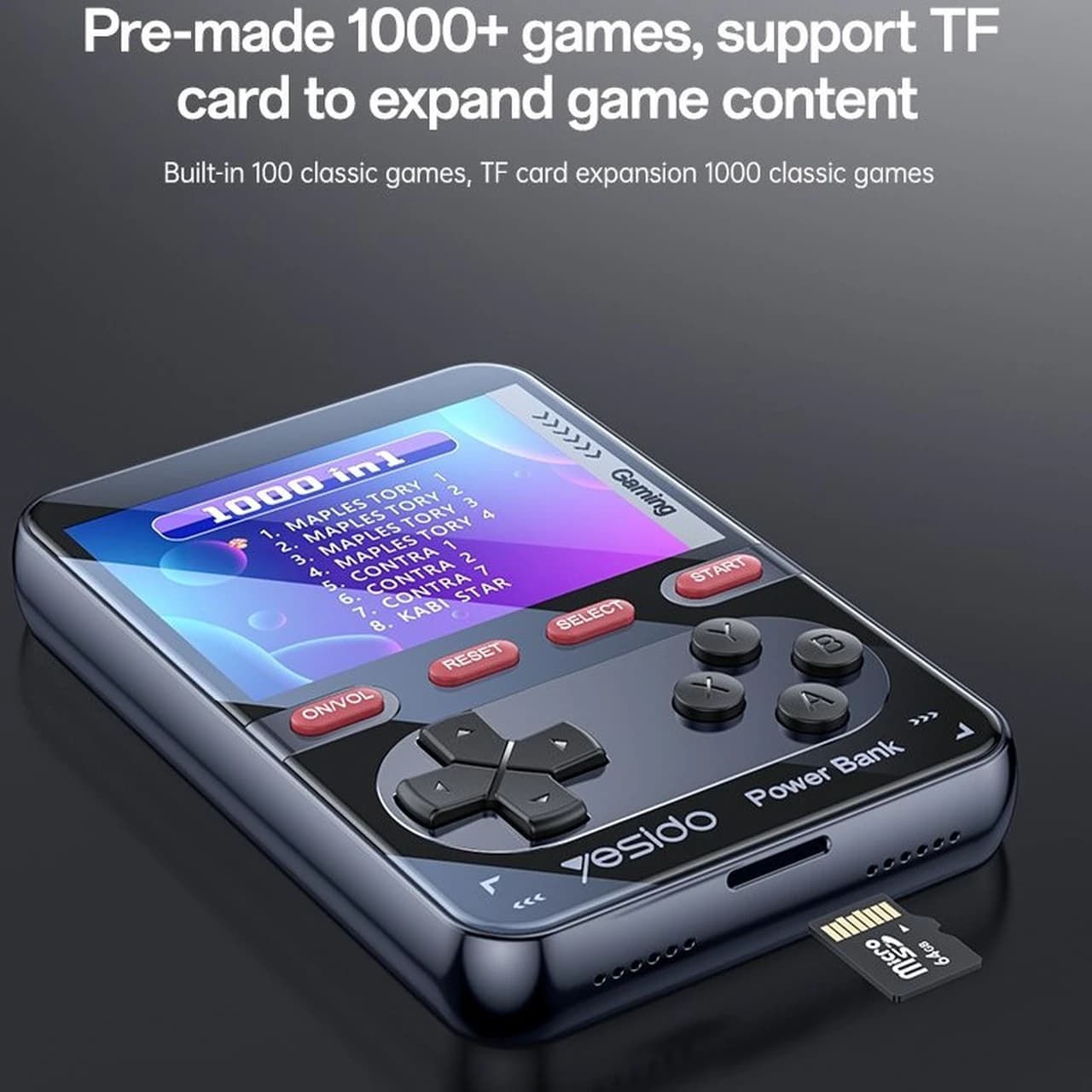 کنسول بازی رترو 2 در 1 و پاوربانک 10000 هزار یسیدو مدل Yesido YP87 Gaming power bank — تصویر ۴