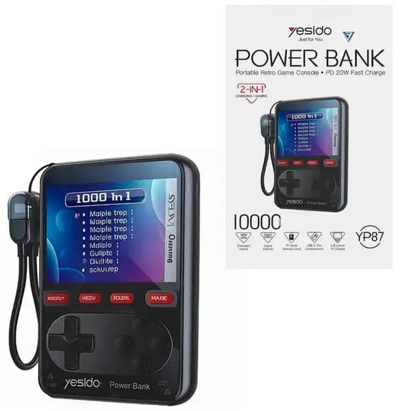کنسول بازی رترو 2 در 1 و پاوربانک 10000 هزار یسیدو مدل Yesido YP87 Gaming power bank — تصویر ۸