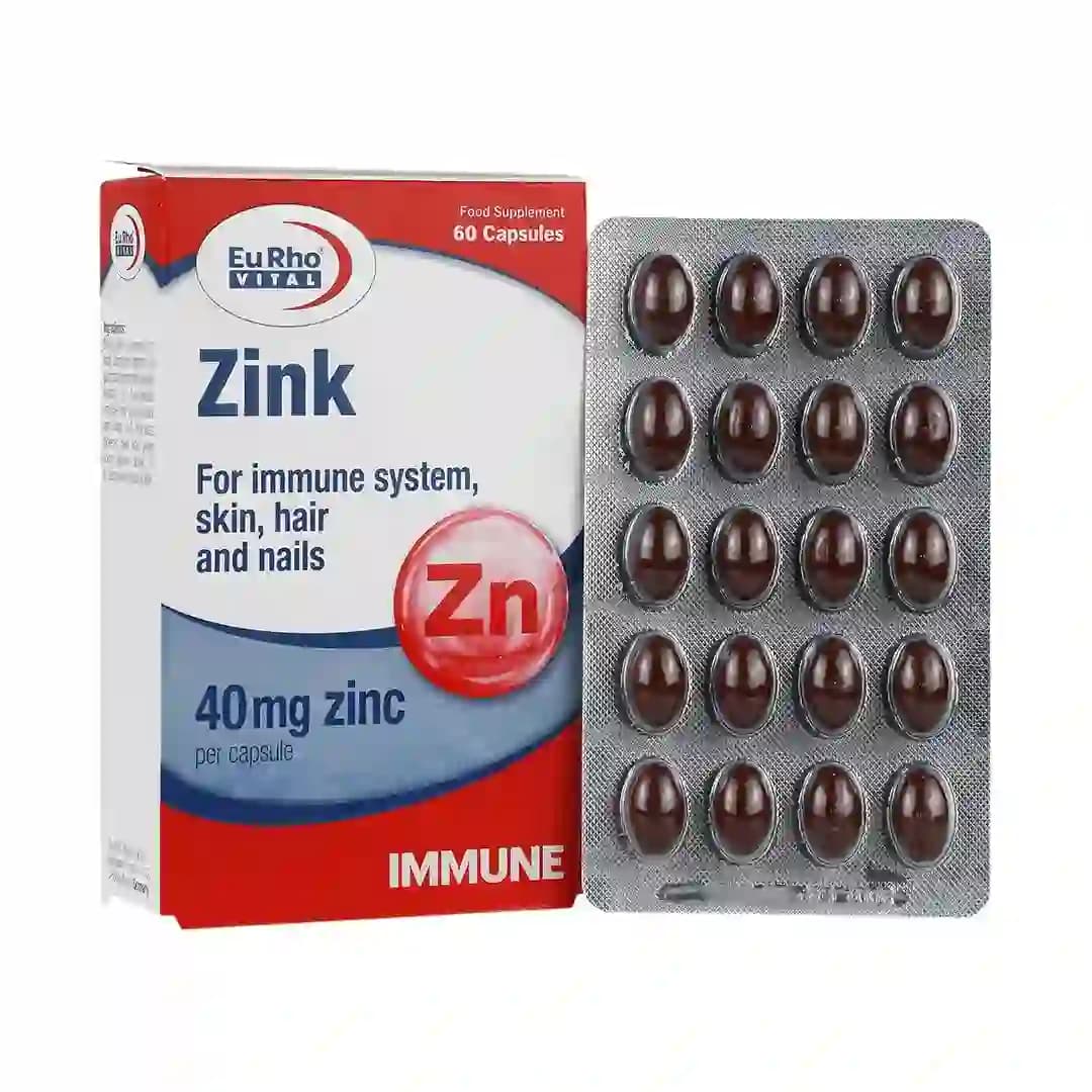 کپسول زینک 40 میلی گرم یوروویتال بسته 60 عددی/EuRho Vital Zink Plus 40 Mg 60 Caps