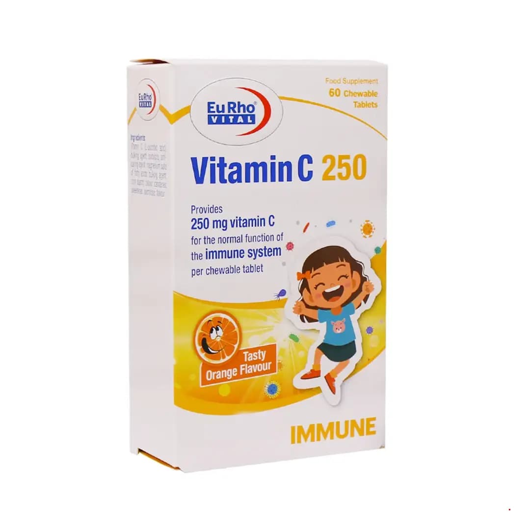 قرص جویدنی 250 میلی گرم ویتامین سی یوروویتال بسته 60 عددی/Eurho Vital Vitamin C 250 Mg 60 Chewable Tabs