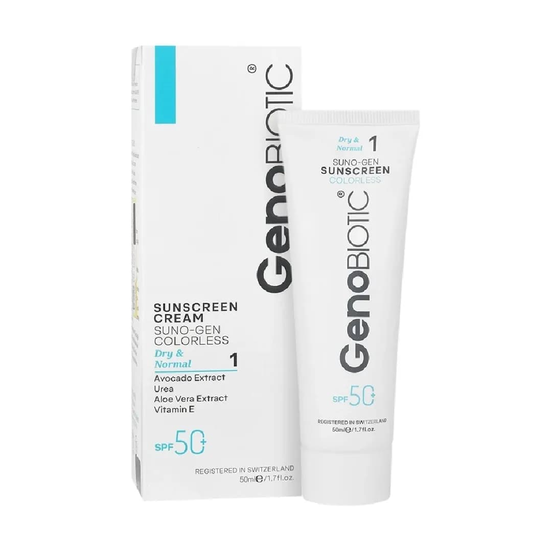 کرم ضد آفتاب ژنو بایوتیک بی رنگ کد 1 مخصوص پوست نرمال و خشک 50 میل/Geno 1 Biotic Sunscreen Cream SPF50 For Normal & Dry Skin Colorless 50ml
