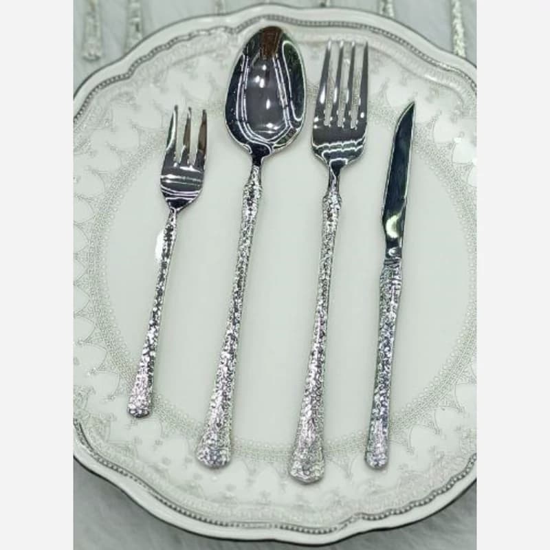 سرویس قاشق و چنگال 12نفره 59 پارچه نقره ای یونیک چکشی (( هزینه ارسال درب منزل))