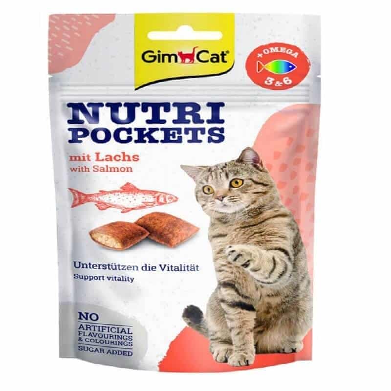 تشویقی گربه جیم کت مدل Nutri Pockets طعم سالمون وزن ۶۰ گرم