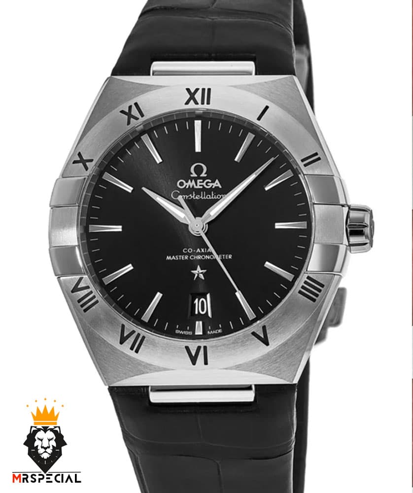 ساعتمچی امگا مردانه کانسلیشن اتوماتیک بند چرم صفحه مشکی OMEGA CONSTELLATION 02092
