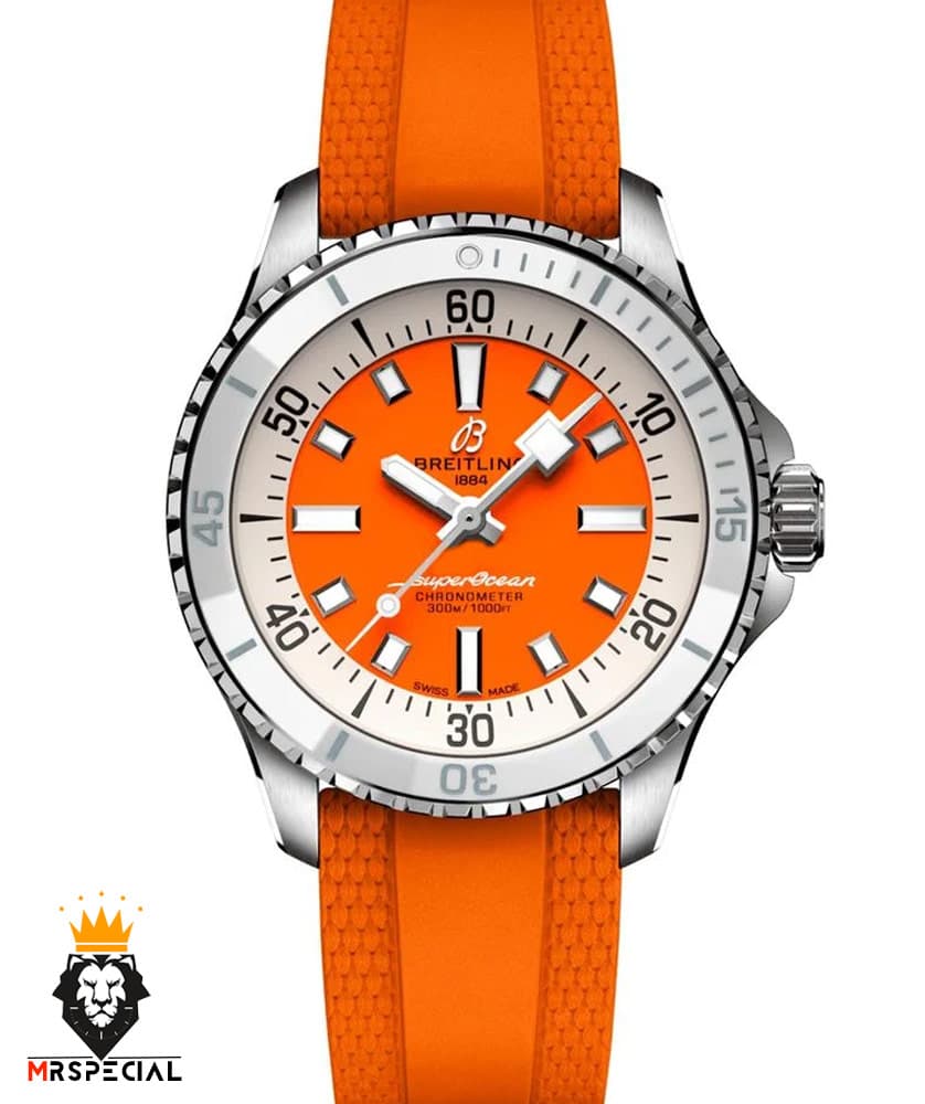 ساعت برایتلینگ مردانه اتوماتیک بند رابر نارنجی صفحه نارنجی Breitling Super Ocean 02012 — تصویر ۲