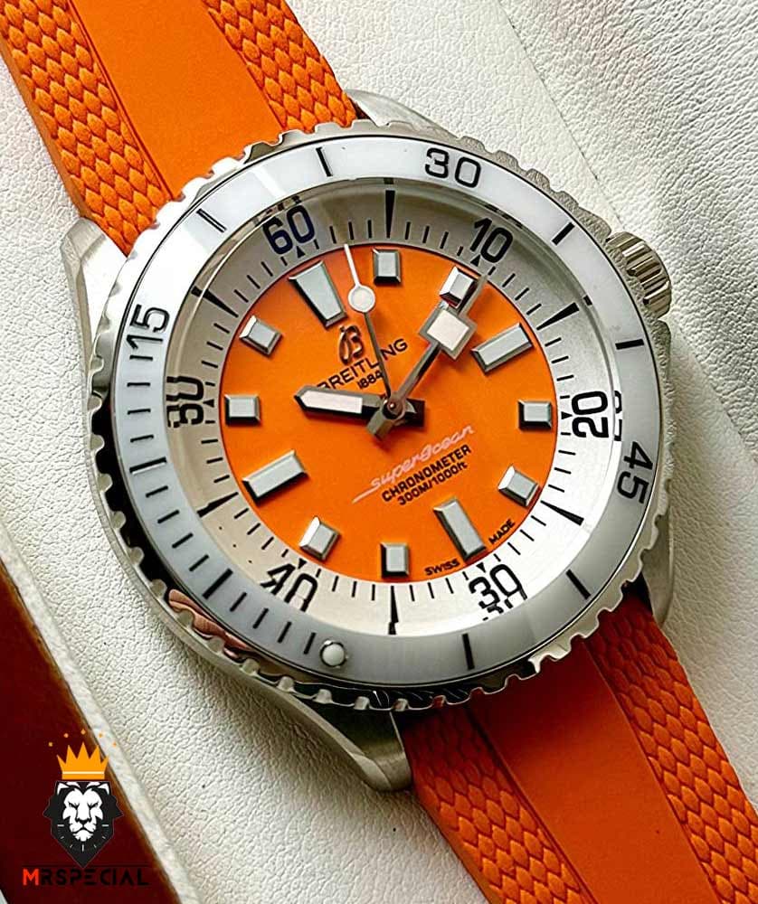 ساعت برایتلینگ مردانه اتوماتیک بند رابر نارنجی صفحه نارنجی Breitling Super Ocean 02012 — تصویر ۳