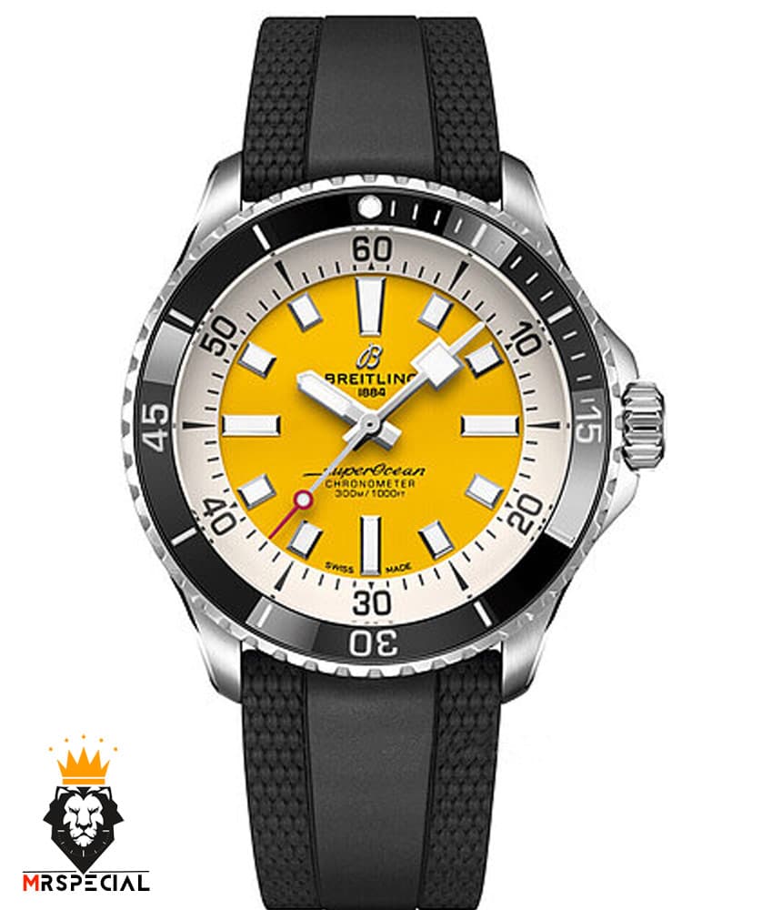 ساعت برایتلینگ مردانه اتوماتیک بند رابر مشکی صفحه زرد Breitling Super Ocean 02011 — تصویر ۲