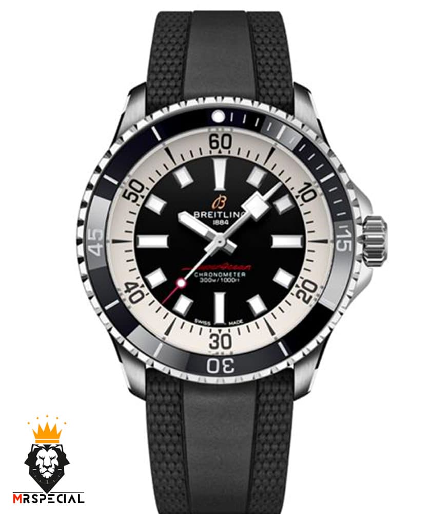 ساعت برایتلینگ مردانه اتوماتیک بند رابر صفحه مشکی Breitling Super Ocean 02008