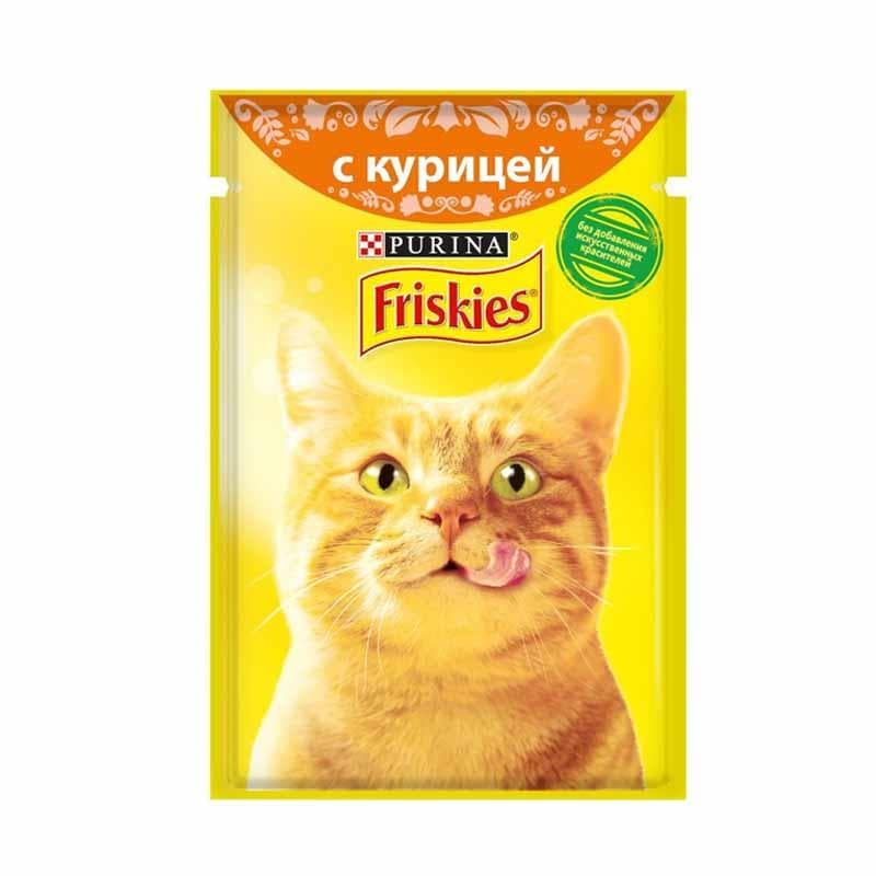 پوچ گربه فریسکیز با طعم مرغ در سس گوشت وزن 85 گرم
