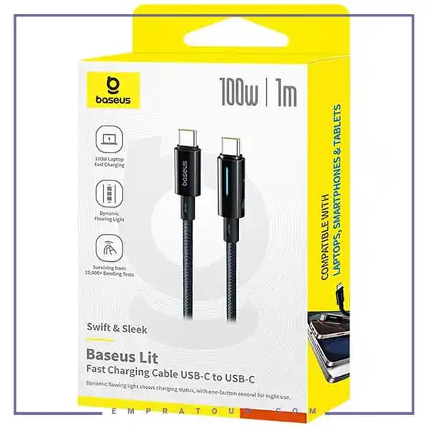 کابل دو سر تایپ سی فست شارژ 100 وات یک متری بیسوس CB000148 — تصویر ۲
