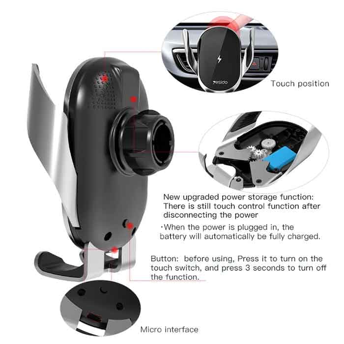 پایه نگه دارنده و شارژر وایرلس موبایل داخل خودرو یسیدو Yesido C78 Wireless Charger Phone Holder — تصویر ۹