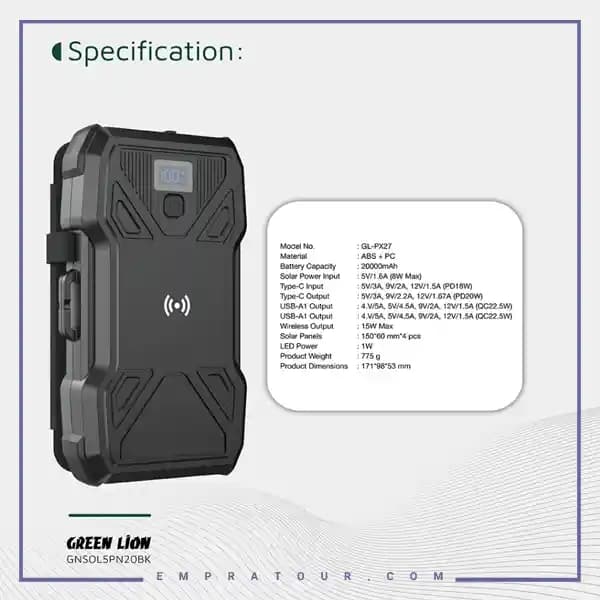 پاوربانک خورشیدی 5 پنل 20000 گرین لاین GNSOL5PN20BK — تصویر ۶