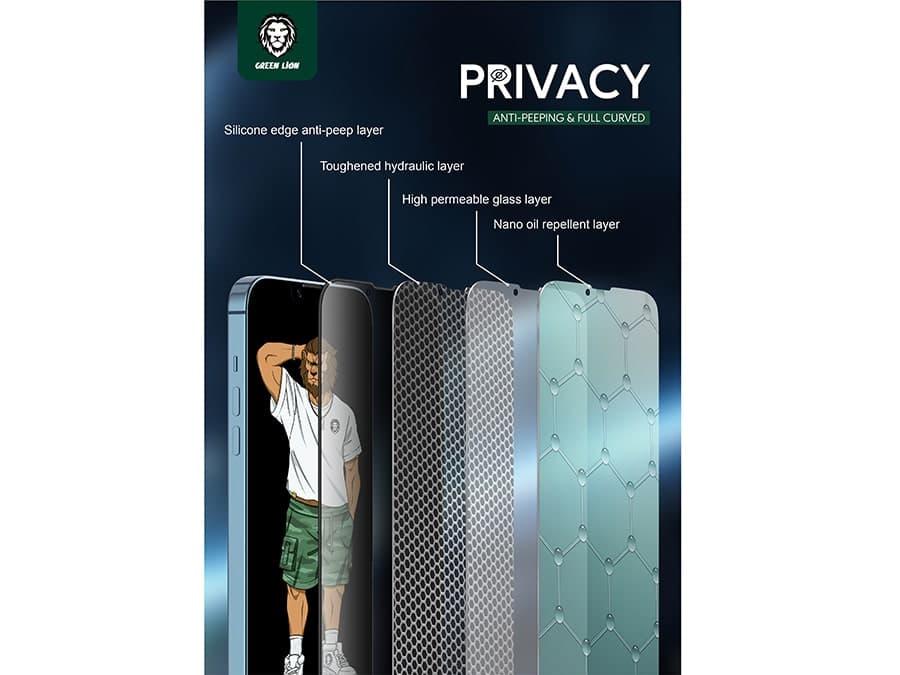 محافظ صفحه نمایش شیشه ای حریم شخصی آیفون 13 و 13 پرو گرین Green iPhone 13/13 Pro 3D Privacy Silicone Edge Glass GNI13P3HDSIPV — تصویر ۷