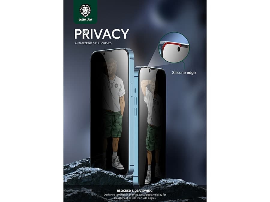 محافظ صفحه نمایش شیشه ای حریم شخصی آیفون 13 و 13 پرو گرین Green iPhone 13/13 Pro 3D Privacy Silicone Edge Glass GNI13P3HDSIPV — تصویر ۵